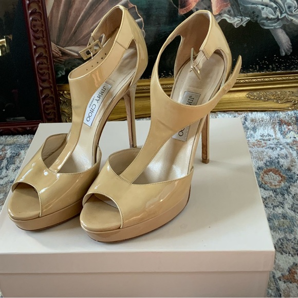 Jimmy Choo Totem nude patent leather buckle strap stiletto heels EU 39 with box! - Picture 5 of 13